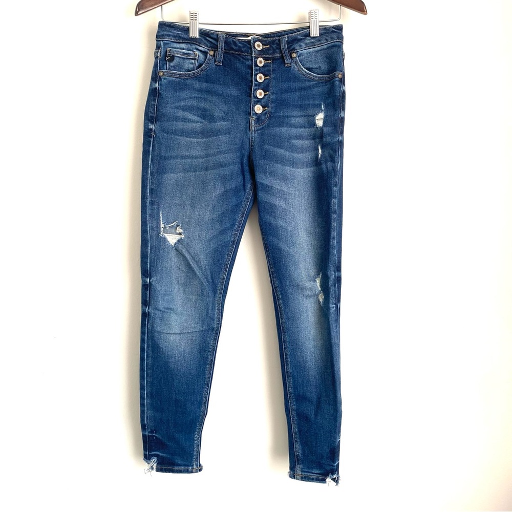 KANCAN Womens 7/27 Blue Dark Wash Distressed Button Front Skinny Jeans XX7